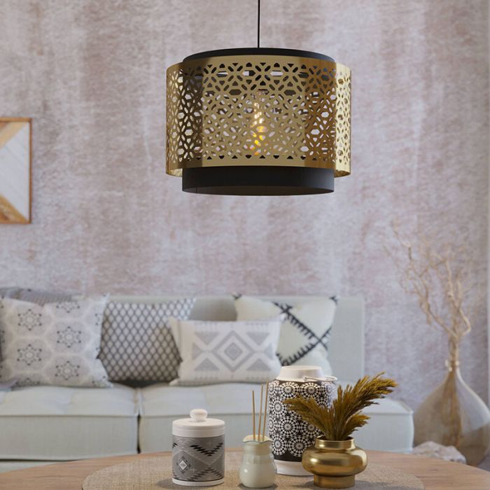 Messing retro hanglamp staal, Quincy