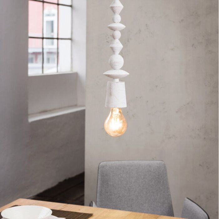 Houten hanglamp wit, Abel