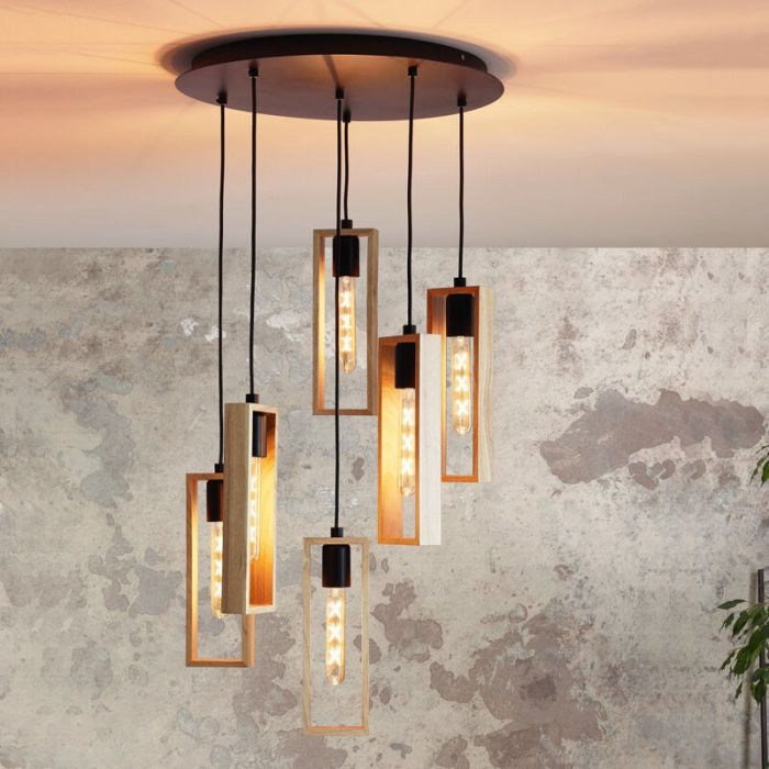 Houten hanglamp bruin, Elroy