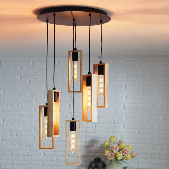 Houten hanglamp bruin, Elroy