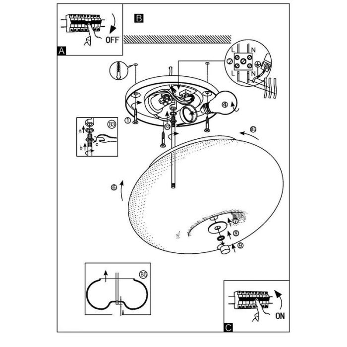 Nikkelen design plafonnière glas, Skyler