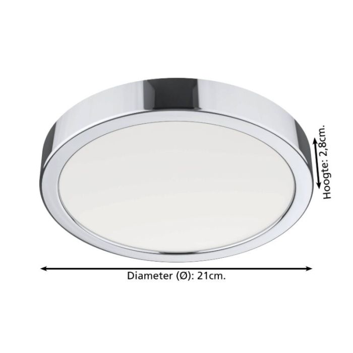 Chromen badkamer plafondlamp kunststof, Geraldo, 17W, 3000K LED, IP44