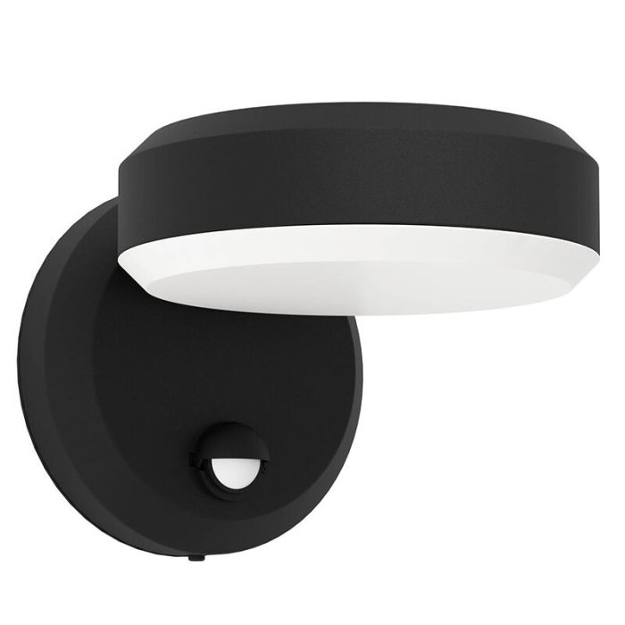 Zwarte buiten wandlamp met bewegingssensor kunststof, Gabriella, 3,6W, 3000K LED, IP44