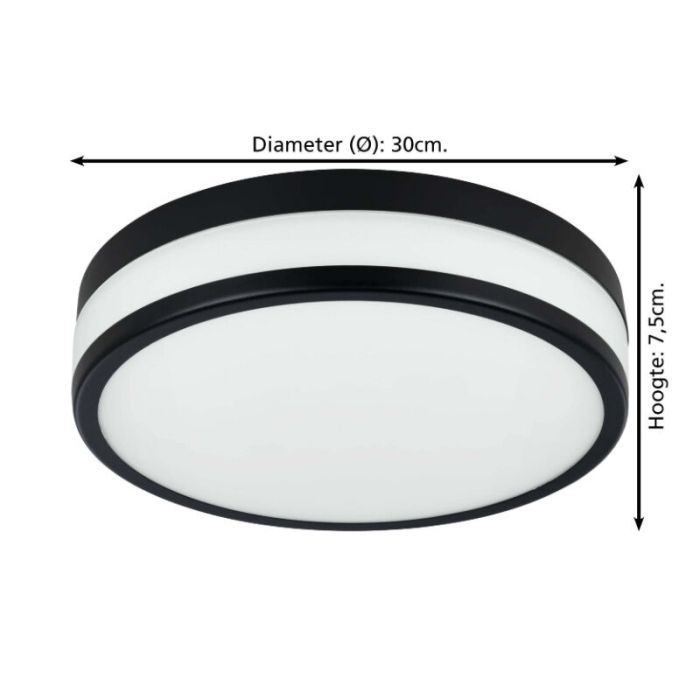 Zwarte badkamer plafondlamp glas, Jacco, 5,7W, 3000K LED, IP44