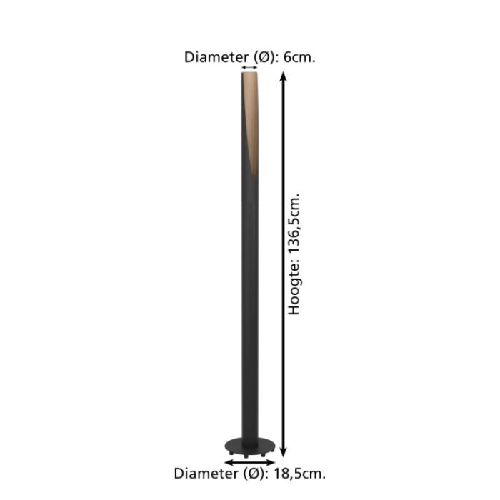 Bruine moderne vloerlamp aluminium, Aloysius, met schakelaar