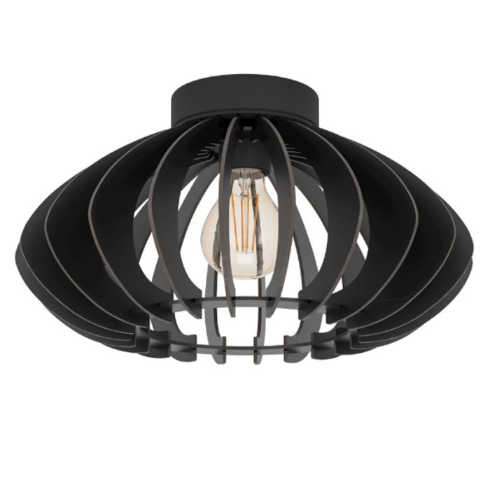 Zwarte industriële plafondlamp hout, Bergama
