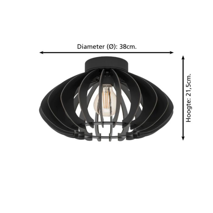 Zwarte industriële plafondlamp hout, Bergama