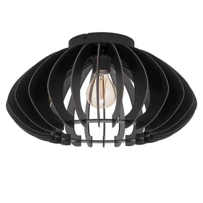 Zwarte industriële plafondlamp hout, Bergama