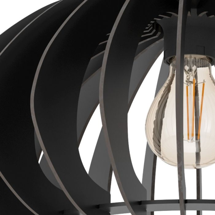 Zwarte industriële plafondlamp hout, Bergama