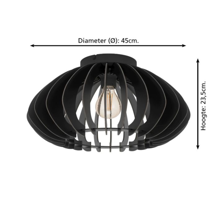 Zwarte industriële plafondlamp hout, Bergama