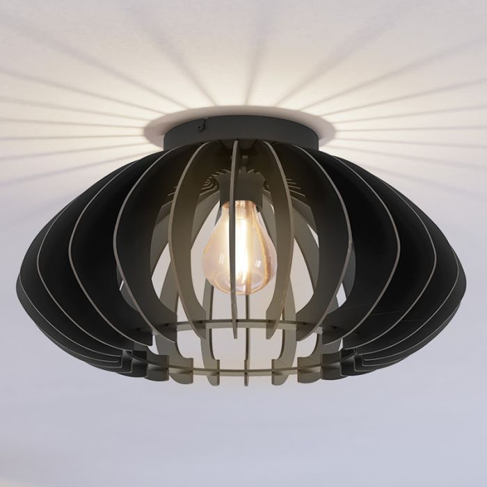 Zwarte industriële plafondlamp hout, Bergama