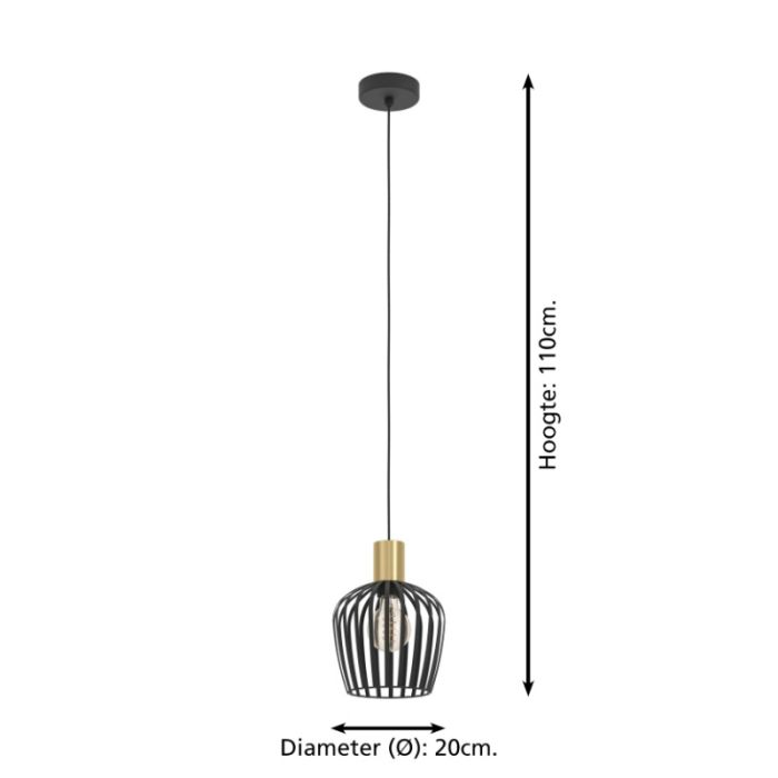 Zwarte industriële hanglamp staal, Insaf