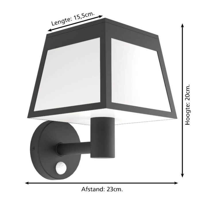 Zwarte buiten wandlamp op zonne-energie kunststof, Imelda, 7,5W, 3000K LED, IP65