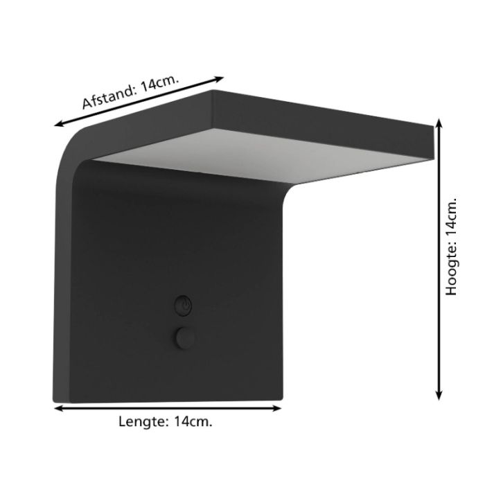 Zwarte buiten wandlamp op zonne-energie kunststof, Huseyin, 6,5W, 4000K LED, IP65