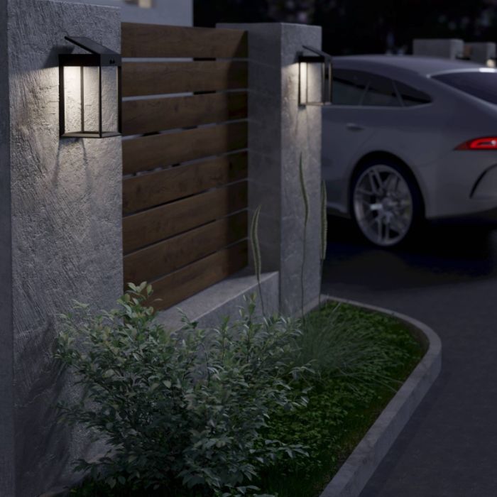 Zwarte buiten wandlamp op zonne-energie kunststof, Hubrecht, 6,5W, 4000K LED, IP65