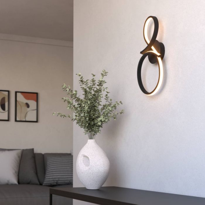 Zwarte moderne wandlamp aluminium, Thekla, 11,4W, 3000K LED