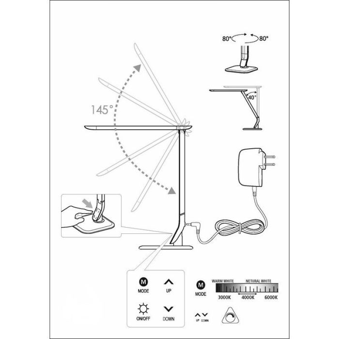 Witte design bureaulamp kunststof, Ilias, 6W, 5000K LED, met touchdimmer