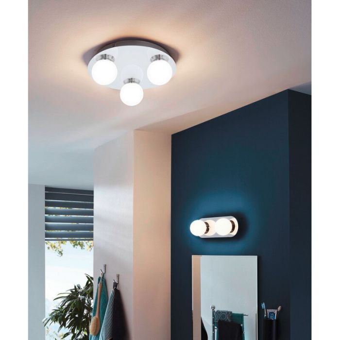 Chromen moderne plafondlamp glas, Escha, 3W, 3000K LED, IP44