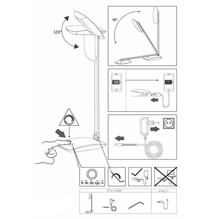 Witte moderne bureaulamp kunststof, Arslan, 5W, 4000K LED, met touchdimmer