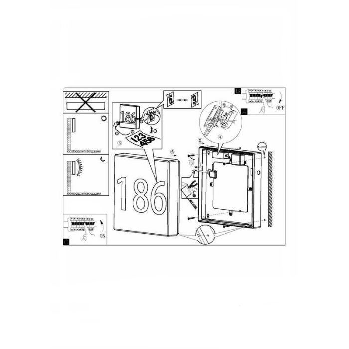 Antraciete moderne huisnummer met verlichting kunststof, Jim, IP44