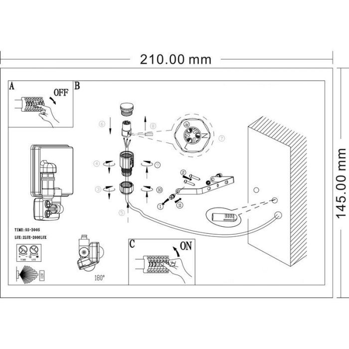 Zwarte buiten wandlamp met bewegingssensor aluminium, Joey, IP44