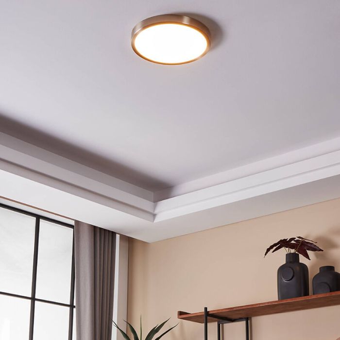Nikkelen smart plafondlamp kunststof, Geraldo, 19,5W, warm tot koud wit verstelbare LED, IP44