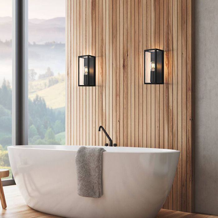 Zwarte moderne badkamer wandlamp glas, Amadou, IP44