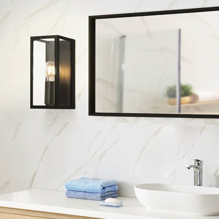 Zwarte moderne badkamer wandlamp glas, Amadou, IP44