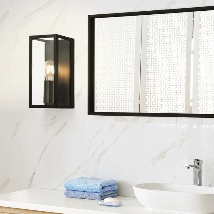Zwarte moderne badkamer wandlamp glas, Amadou, IP44