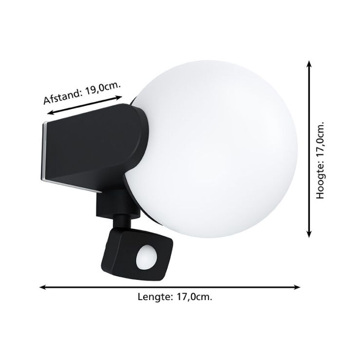 Zwarte moderne buitenlamp met bewegingssensor, Lydia, aluminium, met bewegingssensor