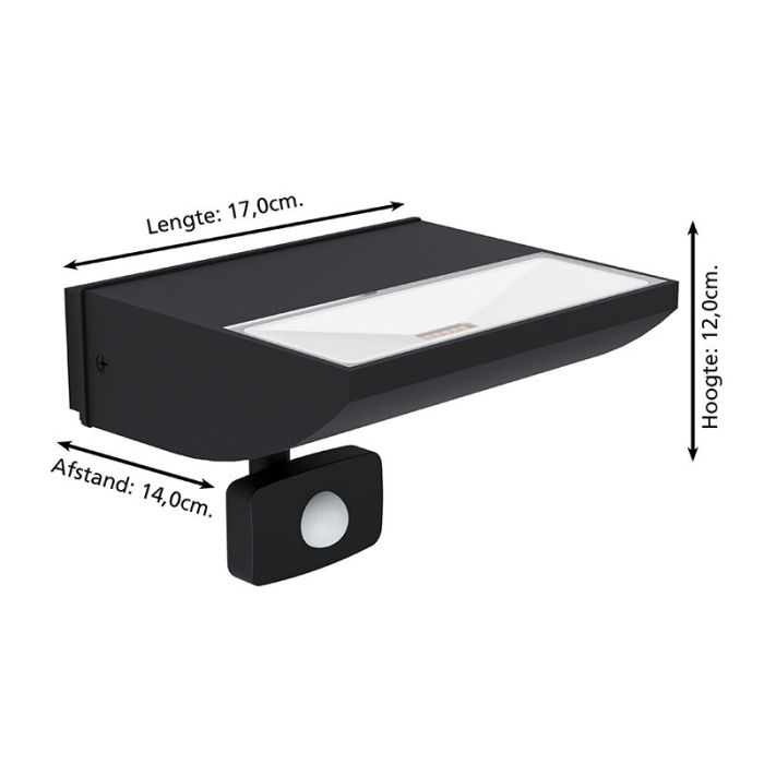 Zwarte moderne buitenlamp met bewegingssensor, Samuel, aluminium, met bewegingssensor
