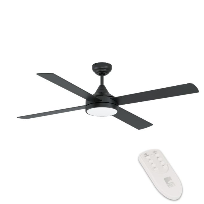 Zwarte moderne plafondventilator staal, Perrine, 20W, warm tot koud wit verstelbare LED, met afstandsbediening