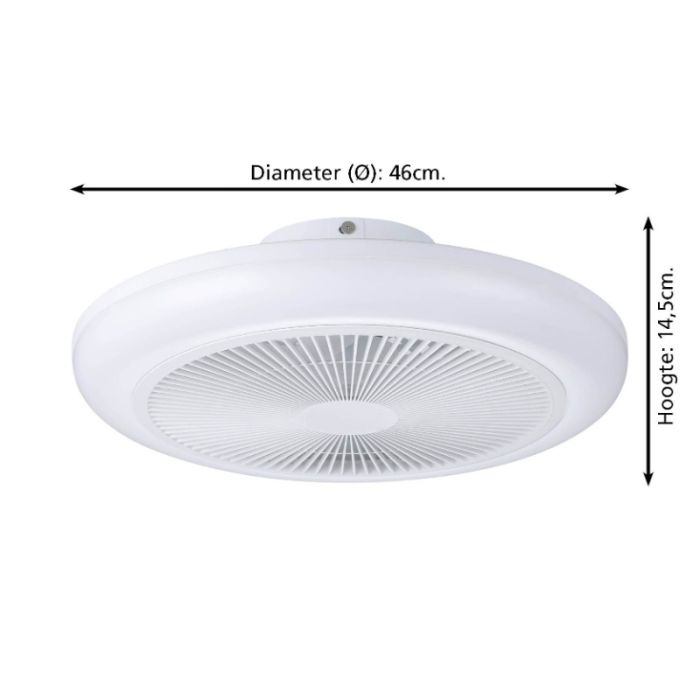 Witte moderne plafondventilator kunststof, Henny, 5,2W, warm tot koud wit verstelbare LED, met afstandsbediening