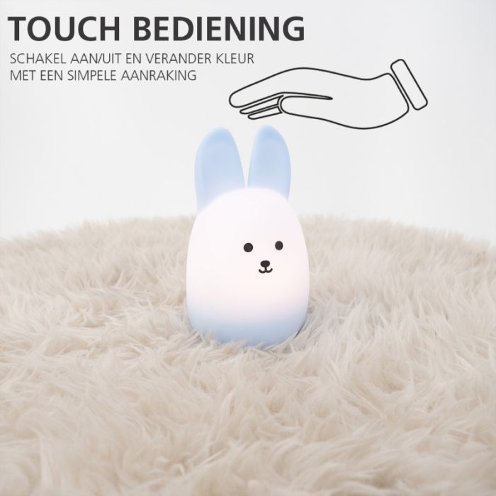 Blauwe kinderkamer tafellamp kunststof, Bunny, 5W, RGBW LED