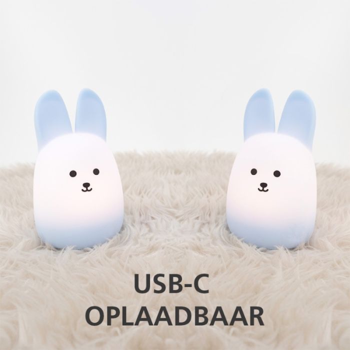 Blauwe kinderkamer tafellamp kunststof, Bunny, 5W, RGBW LED