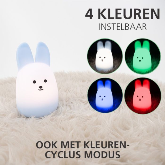 Blauwe kinderkamer tafellamp kunststof, Bunny, 5W, RGBW LED
