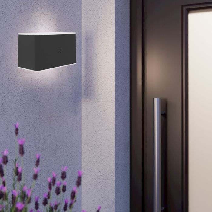 Zwarte moderne wandlamp kunststof, Vishal, 12W, warm tot koud wit verstelbare LED, IP44, met touchdimmer