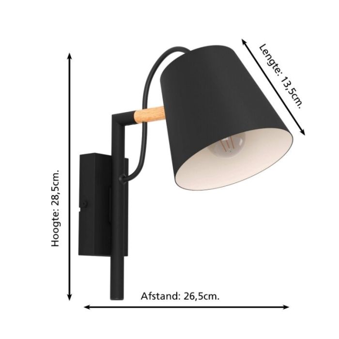 Zwarte industriële wandlamp aluminium, Jevon