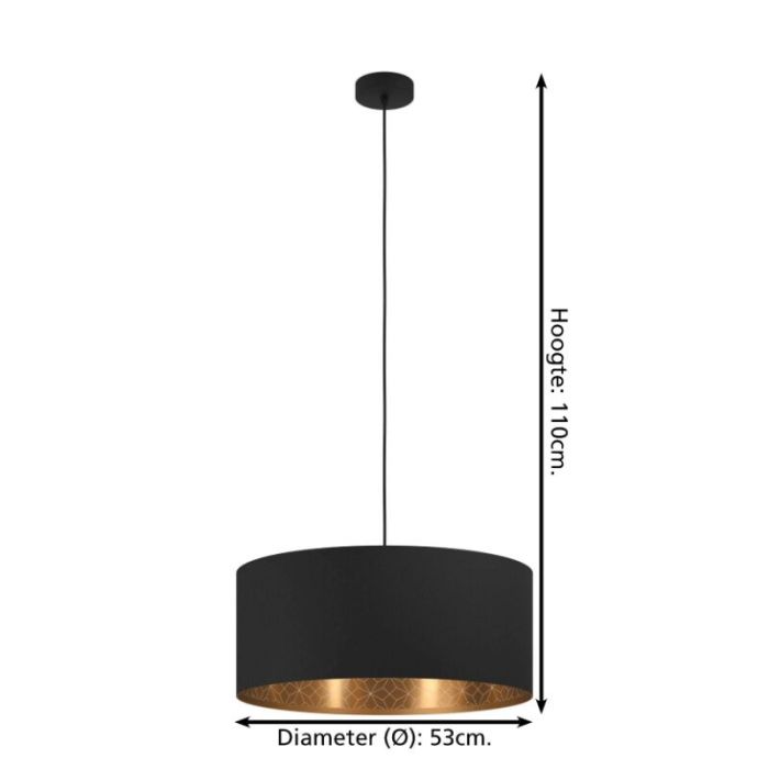 Zwarte moderne hanglamp stof, Kelsey