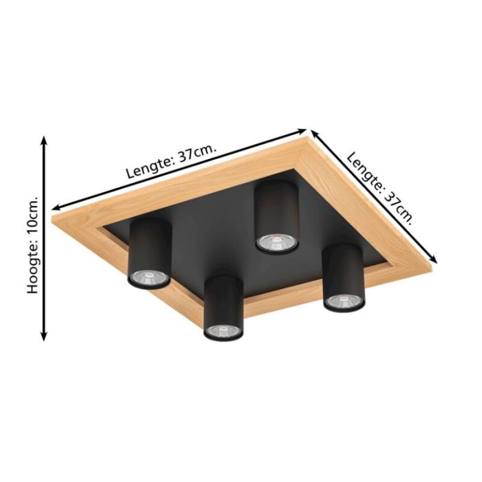Houten plafondlamp zwart, Kenneth