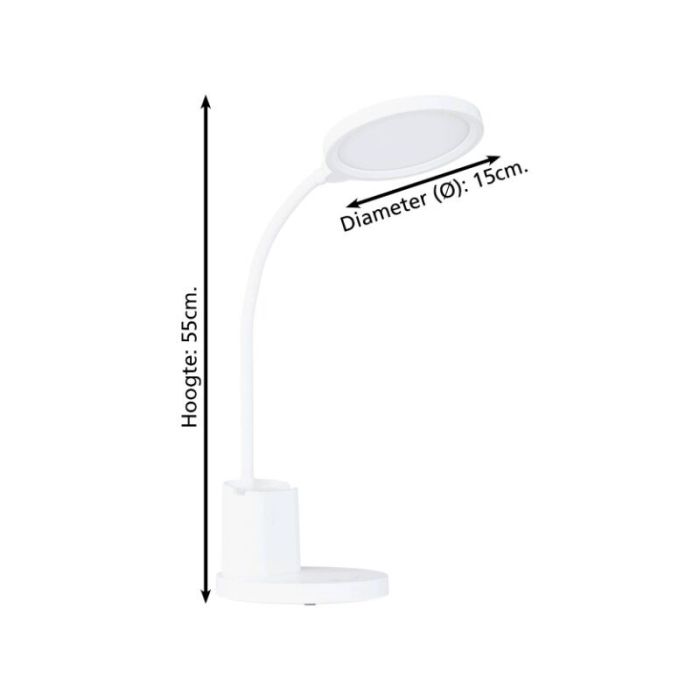 Witte tafellamp kunststof, Vinnie, 2,1W, warm tot koud wit verstelbare LED, 3-staps dimbaar