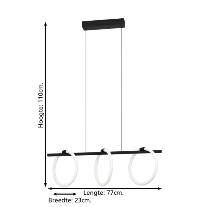 Zwarte moderne hanglamp aluminium, Thibaut, 9W, 3000K LED