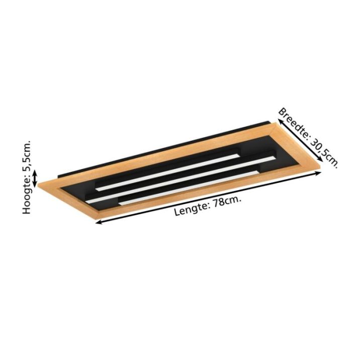 Houten design plafonnière aluminium, Kyllian, 9W, warm tot koud wit verstelbare LED, 3-staps dimbaar