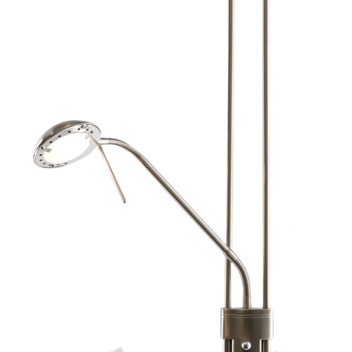 Moderne Nikkel leeslamp Salvador, 2 warm witte lampjes, met draaidimmer