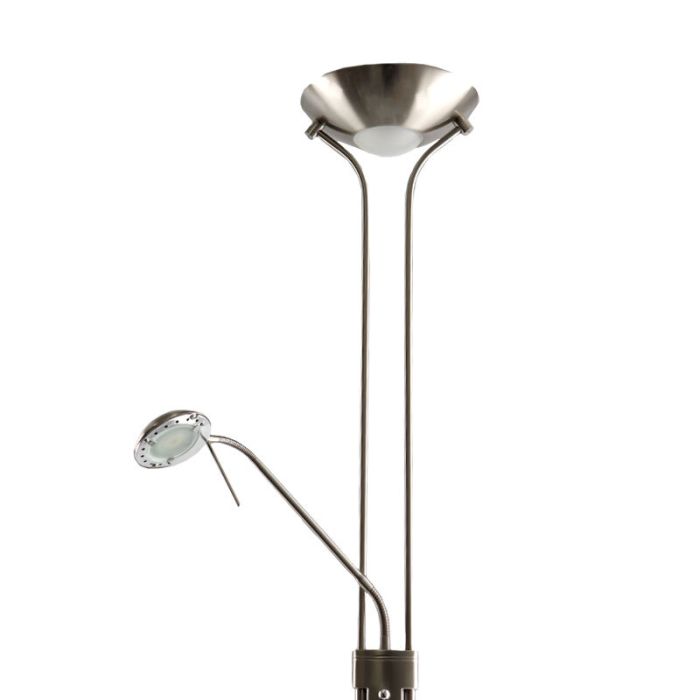 Moderne Nikkel leeslamp Salvador, 2 warm witte lampjes, met draaidimmer