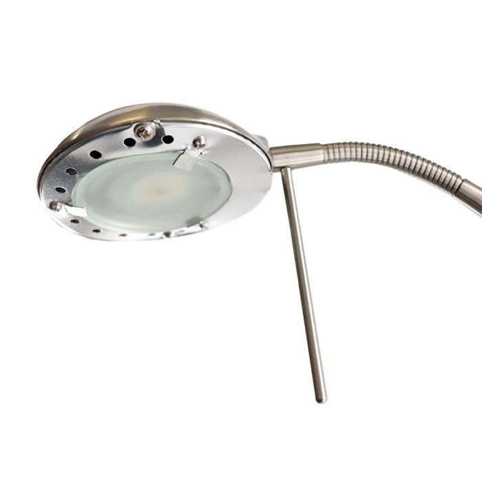 Moderne Nikkel leeslamp Salvador, 2 warm witte lampjes, met draaidimmer