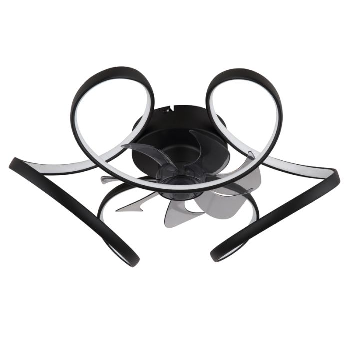Zwarte design plafondventilator kunststof, Joske, 40W, warm tot koud wit verstelbare LED, met afstandsbediening