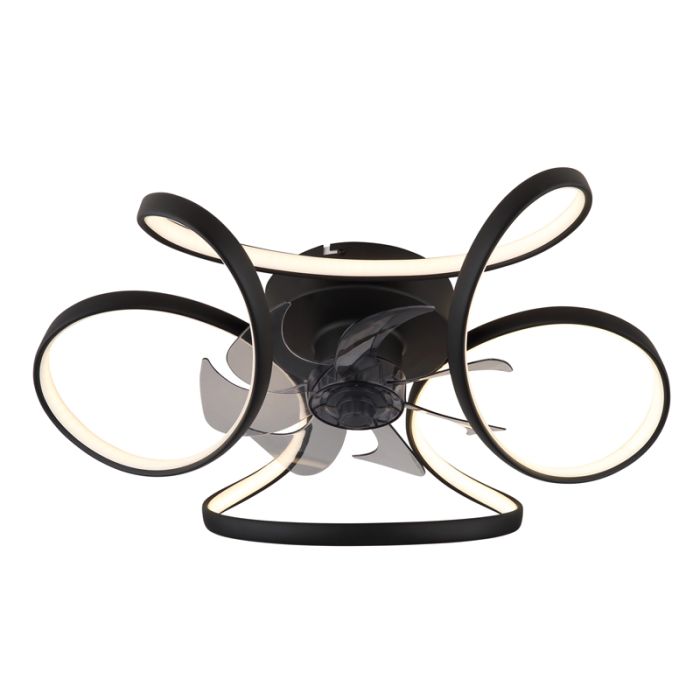 Zwarte design plafondventilator kunststof, Joske, 40W, warm tot koud wit verstelbare LED, met afstandsbediening