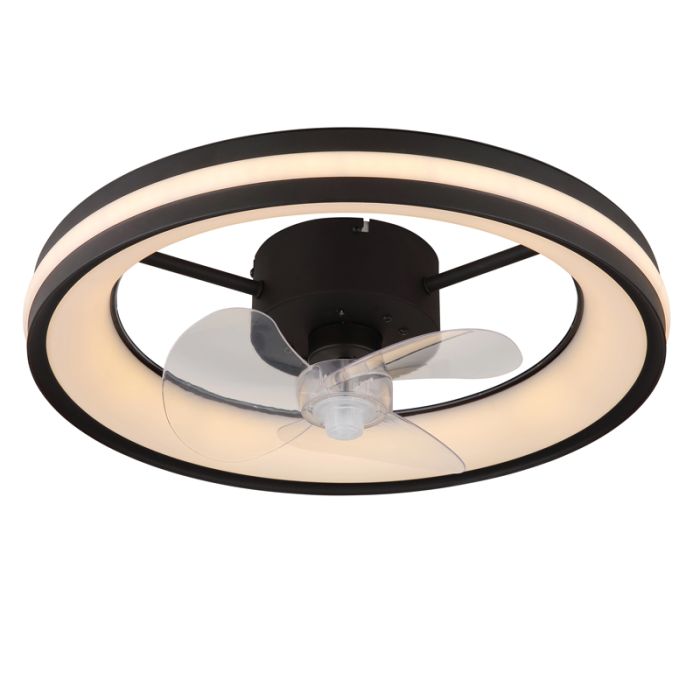 Zwarte moderne plafondventilator kunststof, Klaaske, 30W, warm tot koud wit verstelbare LED, met afstandsbediening