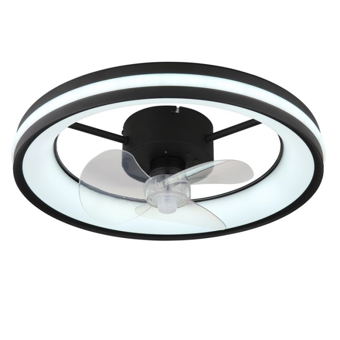 Zwarte moderne plafondventilator kunststof, Klaaske, 30W, warm tot koud wit verstelbare LED, met afstandsbediening